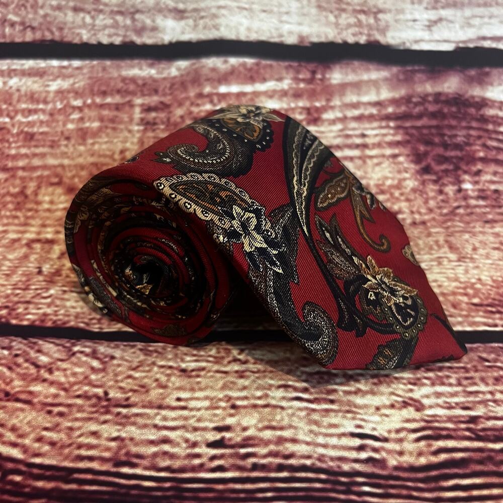 Lands End Direct Merchants 100% Silk Skinny Tie 58x3.5 Red Floral Flowers Garden